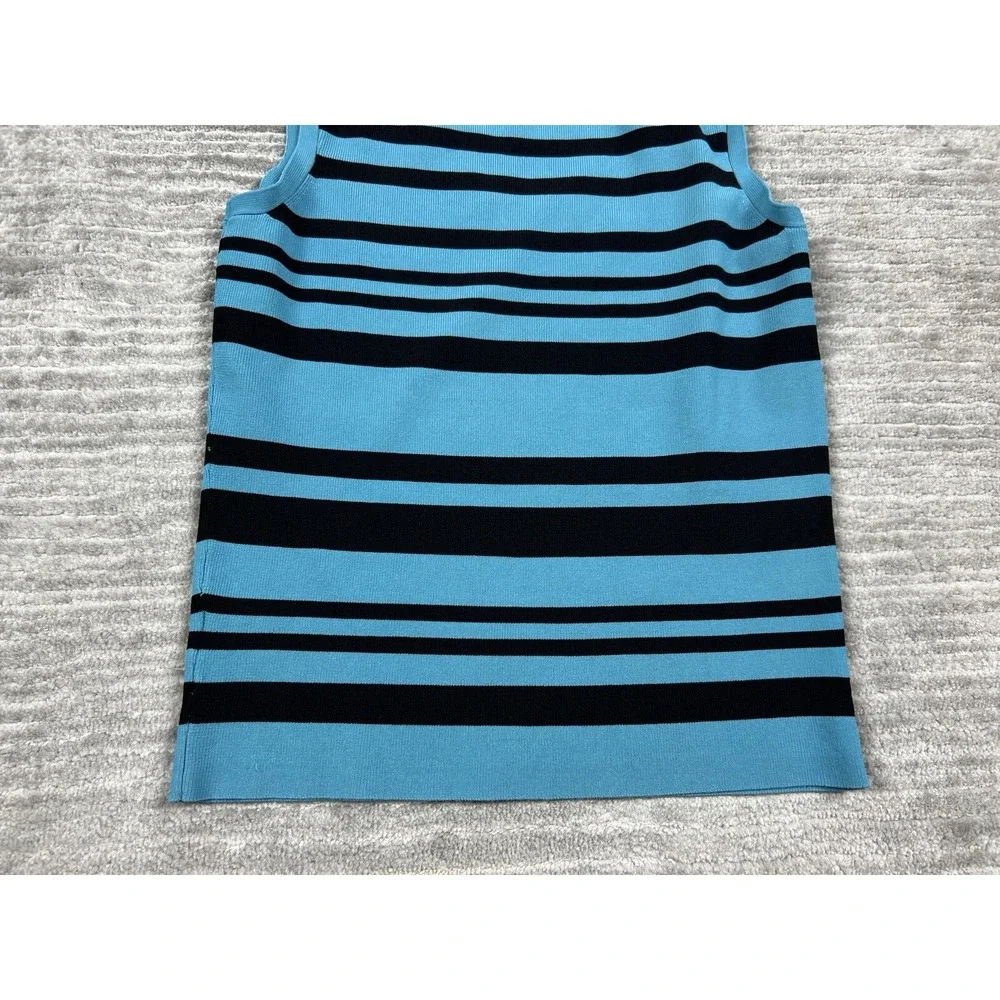 Vintage Worthington Top Womens Medium Blue Black Striped V-Neck Sleeveless‎